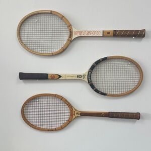 Vintage Wooden Tennis Rackets Set